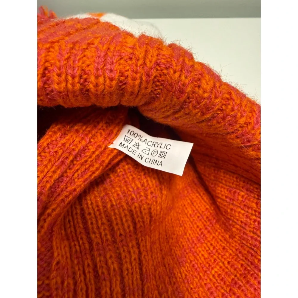 Dunkin' Beanie Unisex OS Orange Knit Pom Pom Cuffed Winter Hat Logo Merch